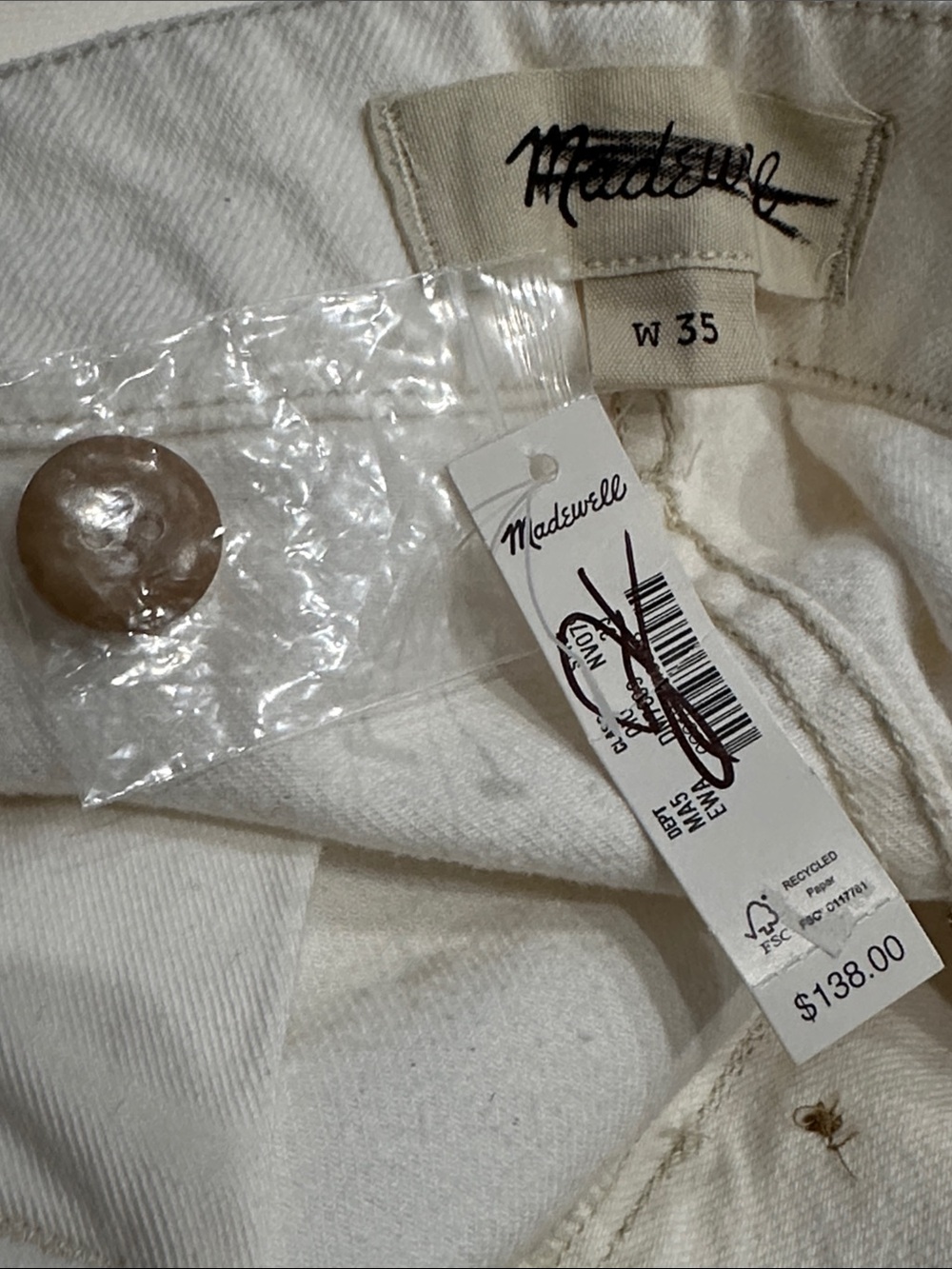NEW MADEWELL Patch‎ Pocket Jeans in Summer Denim Relaxed Ecru Cream Wash Size 35 - Picture 8 of 8